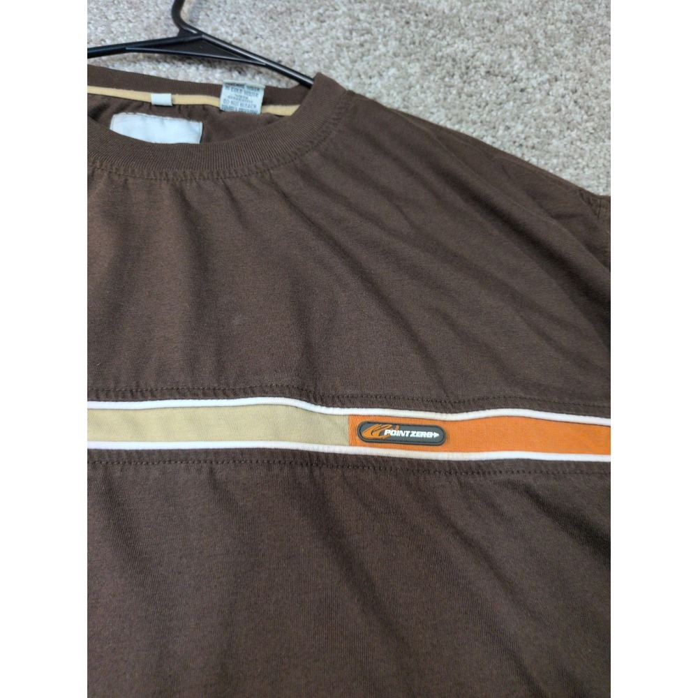 Point Zero Mens XL Brown Striped Short Sleeve T-Shirt Crew Neck Y2K Streetwear - Picture 2 of 9